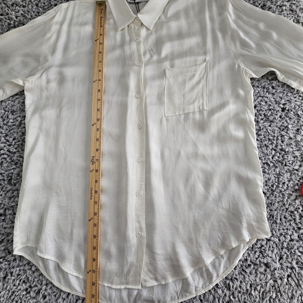 Zara Off White Satin Button Up Shirt S Small Long Sleeve Blouse Office Women's - Picture 12 of 13